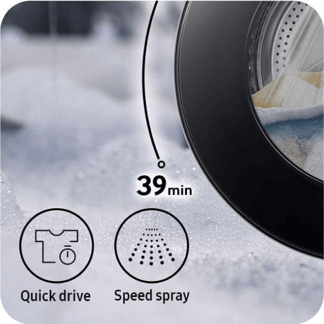 Wskaźnik szybkiego cyklu prania w 39 minut.