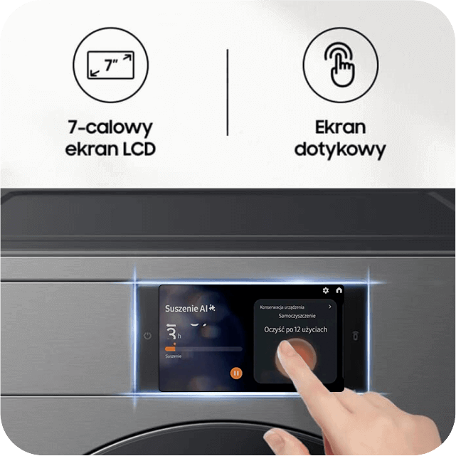 7-calowy ekran LCD z funkcją dotykową w suszarce.