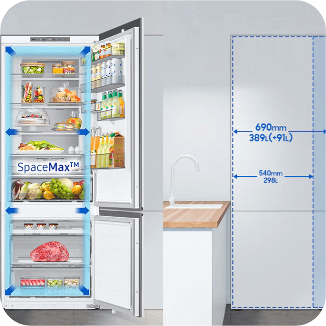 Lodówka z systemem SpaceMax, zwiększającym przestronność wnętrza.