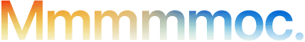 Nagłówek „Mmmmmoc” zapisany z pięcioma literami „m”, gradient od pomarańczowego do niebieskiego