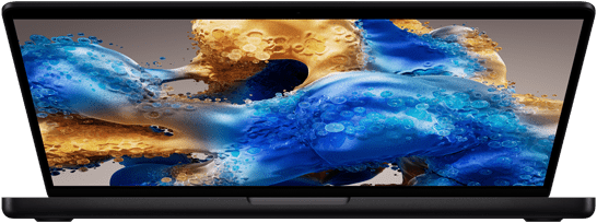 Lekko otwarty MacBook Pro z ekranem tętniącym kolorami