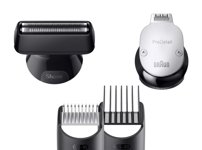 Różnorodne nasadki umożliwiają precyzyjne golenie, nawet w trudno dostępnych miejscach.