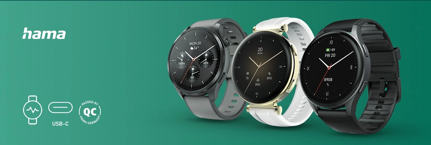 zdjećie trzech zegarków hamy a  obok z lewej strony hasła reklamowe hamy i ikony.