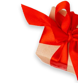 Widok od góry na beżowe pudełko prezentowe z zawiązaną na nim czerwoną wstążką