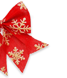 Czerwona kokarda świąteczna ze złotymi elementami w kształcie płatków śniegu