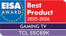 Nagroda Eisa Best Product 2025-2026 w kategorii Gaming Tv przyznana dla modelu telewizora Tcl 55C6K.