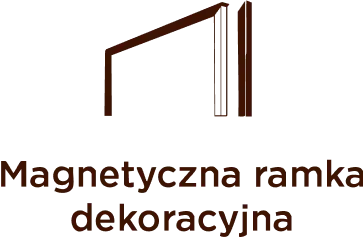 Ikona magnetycznej ramy dekoracyjnej z trzema przykładowymi ramkami w kolorze brązowym na białym tle