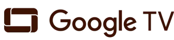 Logo Google TV z charakterystycznym kolorowym symbolem marki Google i napisem w kolorze brązowym na białym tle