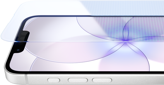 iPhone 17e, przód obudowy z warstwą Ceramic Shield 2, bok obudowy, kolor biały, przyciski głośności i czynności