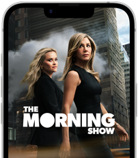 Widoczny od przodu ekran iPhone’a 17e prezentujący serial „The Morning Show” z Apple TV+