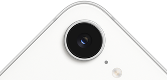 iPhone 17e, częściowo widoczny tył obudowy, kolor biały, aparat Fusion w górnej części urządzenia