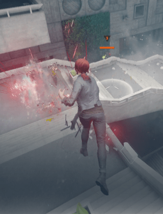 Wyświetlana na ekranie gra wideo Control jako przykład zaawansowanej grafiki napędzanej czipem Apple M4