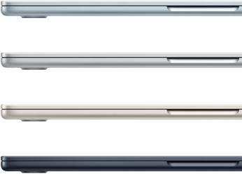 Pokazane bokiem cztery MacBooki Air w czterech różnych kolorach