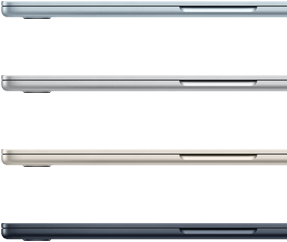 Pokazane bokiem cztery MacBooki Air w czterech różnych kolorach