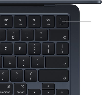 Klawiatura MacBooka Air, prawy górny róg, widać położenie przycisku Touch ID