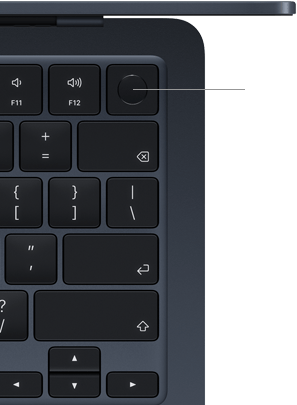 Klawiatura MacBooka Air, prawy górny róg, widać położenie przycisku Touch ID