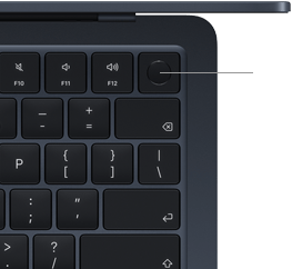 Klawiatura MacBooka Air, prawy górny róg, widać położenie przycisku Touch ID