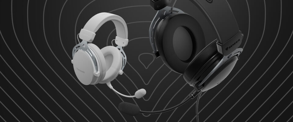 Słuchawki gamingowe z mikrofonem na ciemnym tle z wzorem