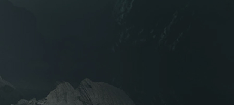 Wyciemniony, szary obraz, u którego dołu widać elementy skalne.