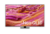 Nasycony, różowo-pomarańczowy obraz telewizora napisem „Neo QLED
