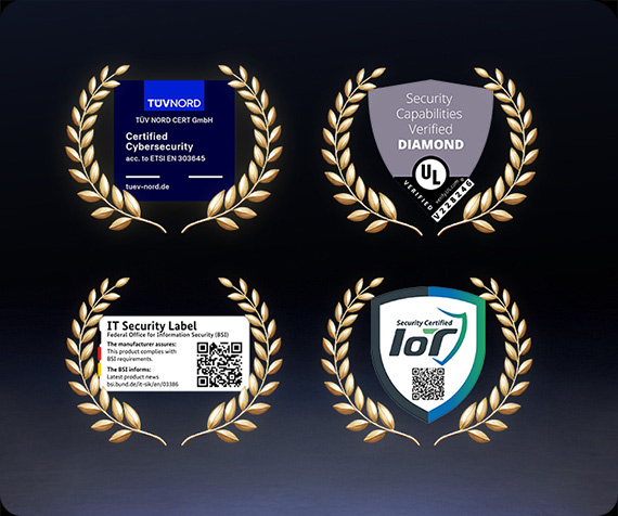 Certyfikaty potwierdzające niezawodność Samsung Knox – platformy zabezpieczeń chroniącej dane użytkownika.