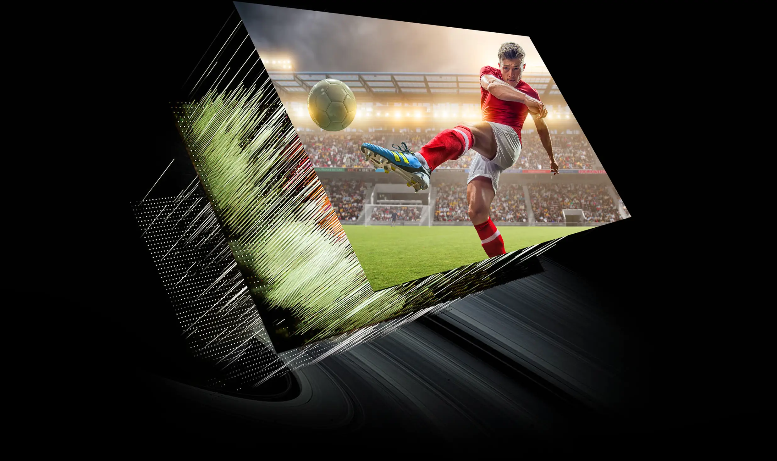 Eksplozja kolorowych farb w odcieniach błękitu, różu i żółci na głębokim, czarnym tle.