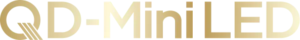 Elegancki, złoty logotyp Qd mini led, symbolizujący wysoką jakość obrazu.