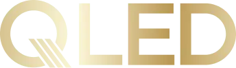 Elegancki, złoty logotyp Qled, symbolizujący wysoką jakość obrazu.