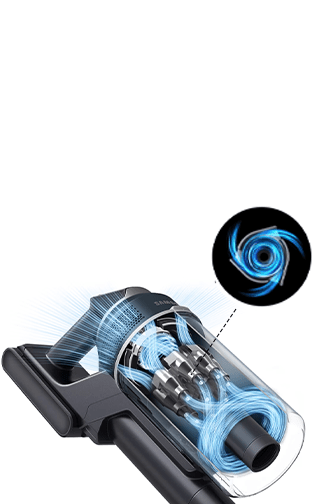 Przymocowany do odkurzacza silnik HexaJet w trakcie pracy, filtrujący zasysane powietrze.