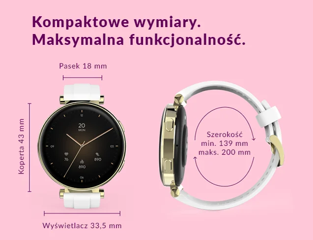 Smartwatch Hama – schemat wymiarów koperty