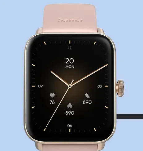 Smartwatch Hama z prostokątną tarczą i jasnym paskiem
