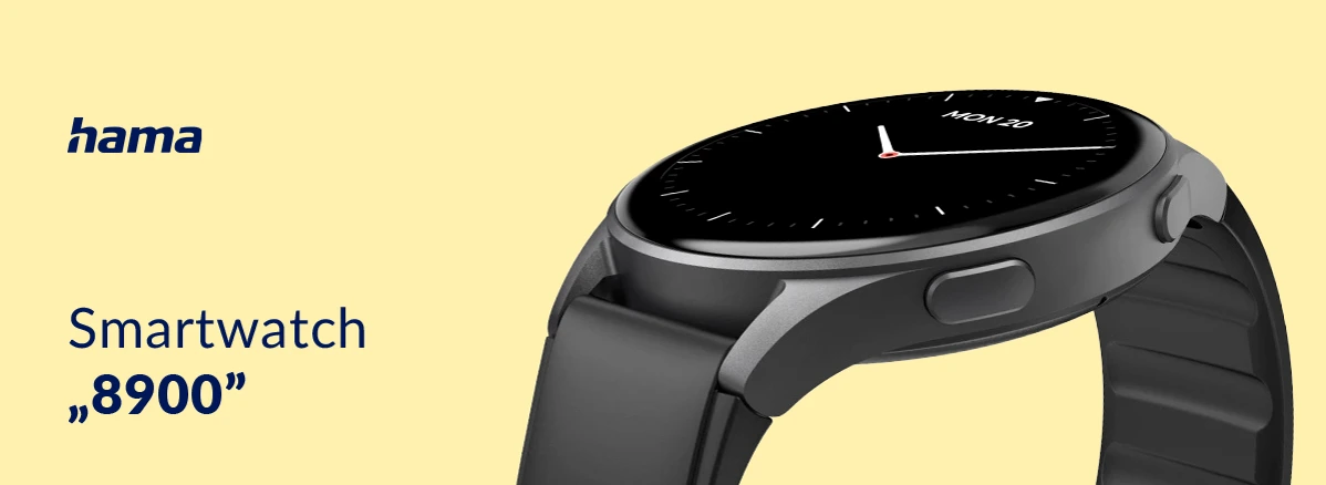 Smartwatch Hama 8900 na jasnym tle – widok pod kątem