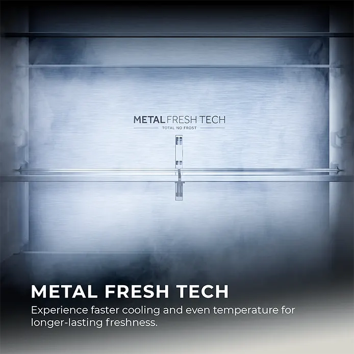 Tylna ściana Metal Fresh ze&nbsp;stali szlachetnej w&nbsp;lodówce Haier HORIZON