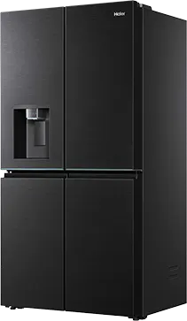 Haier HORIZON side-by-side z&nbsp;dystrybutorem wody, czarne wykończenie, widok od&nbsp;przodu