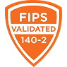 Logo certyfikatu FIPS-140-2 (USA) na czarnym tle.