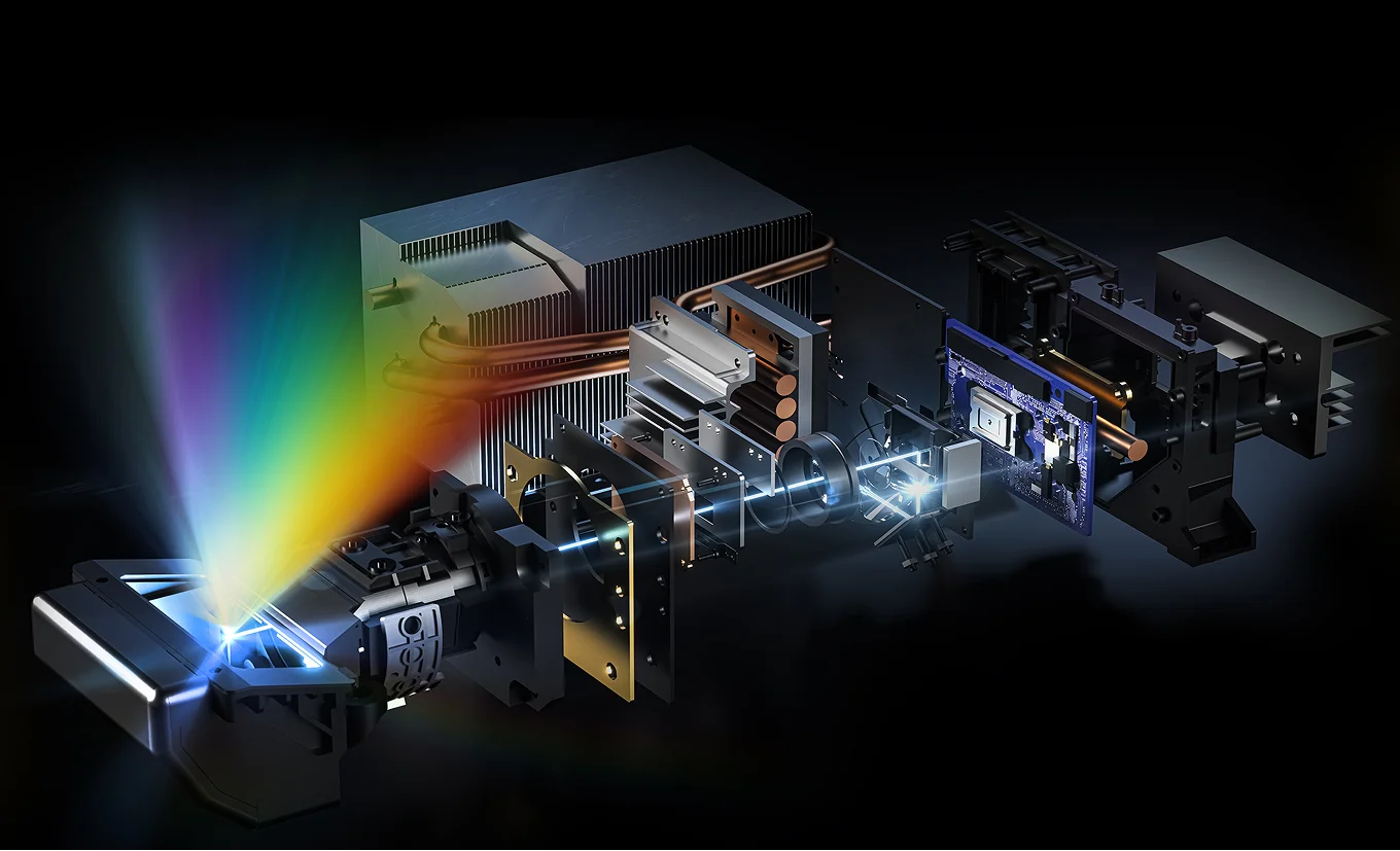 Laser trichroma rozłożony na czynniki.