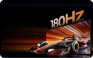 Telewizor z bolidem F1 oraz napisem 180 Hz.