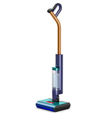Niebiesko-miedziany bezprzewodowy mop elektryczny Dyson Clean Wash Hygiene w ujęciu pod kątem