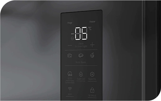 Dotykowy panel sterowania chłodziarko-zamrażarki Haier z wyświetlaczem temperatury i ikonami funkcji