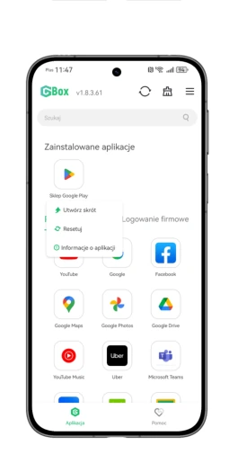 Instalacja aplikacji przez Google Play w GBox