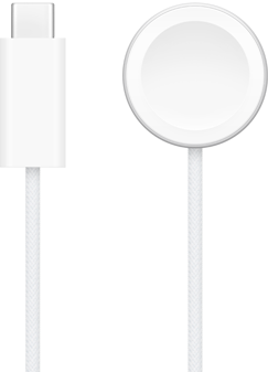 Ładowarka USB‑C obok ładowarki magnetycznej do szybkiego ładowania Apple Watch