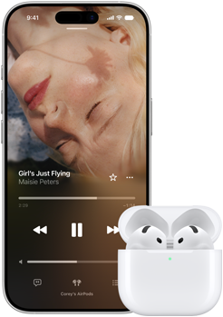 iPhone i AirPodsy w otwartym etui ładującym
