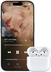 iPhone i AirPodsy w otwartym etui ładującym