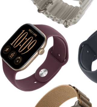 Paski do Apple Watch Series 11: pasek sportowy w kolorze mlecznego fioletu, pasek Ocean w kolorze marynarskiego granatu, opaska Alpine w kolorze jasnoniebieskim