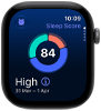 Apple Watch Series 12 z kopertą z aluminium w kolorze gwiezdnej szarości, na ekranie wykres kołowy z wynikiem snu, widoczna prawa strona obudowy, pokrętło Digital Crown