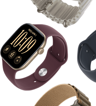 Paski do Apple Watch Series 11: pasek sportowy w kolorze mlecznego fioletu, pasek Ocean w kolorze marynarskiego granatu, opaska Alpine w kolorze jasnoniebieskim