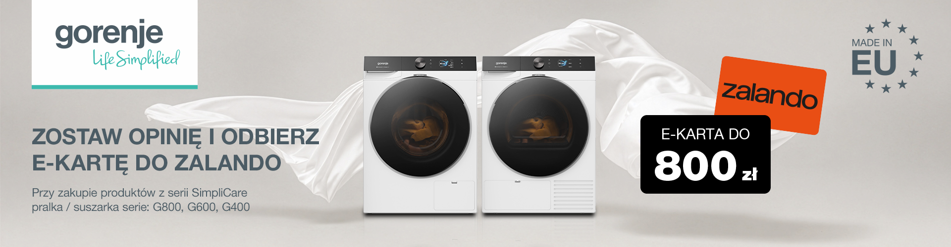 Promocja Gorenje SimpliCare – e-karta podarunkowa do Zalando o wartości do 800 zł