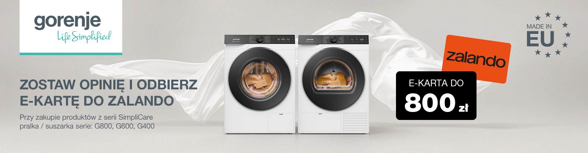Promocja Gorenje SimpliCare – e-karta podarunkowa do Zalando o wartości do 800 zł