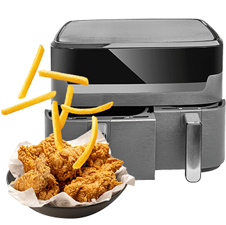 Air fryer z frytkami i przekąskami
