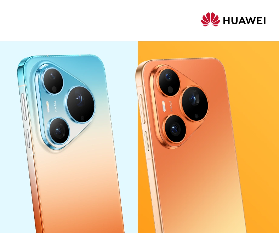 Pomarańczowo-niebieski smartfon HUAWEI Pure 90s Pro Max i pomarańczowy w wersji Pure Pro